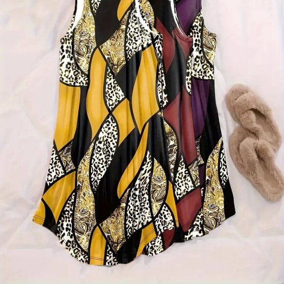 BOGO 5X Plus Size Retro Leopard & Paisley Round Neck Tank Nightdress PJs Lounge - Picture 3 of 12